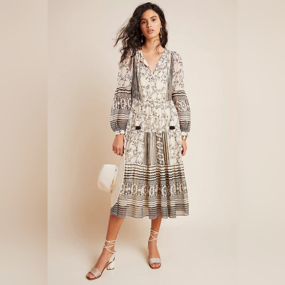 Anthropologie Black and White Midi Dress
